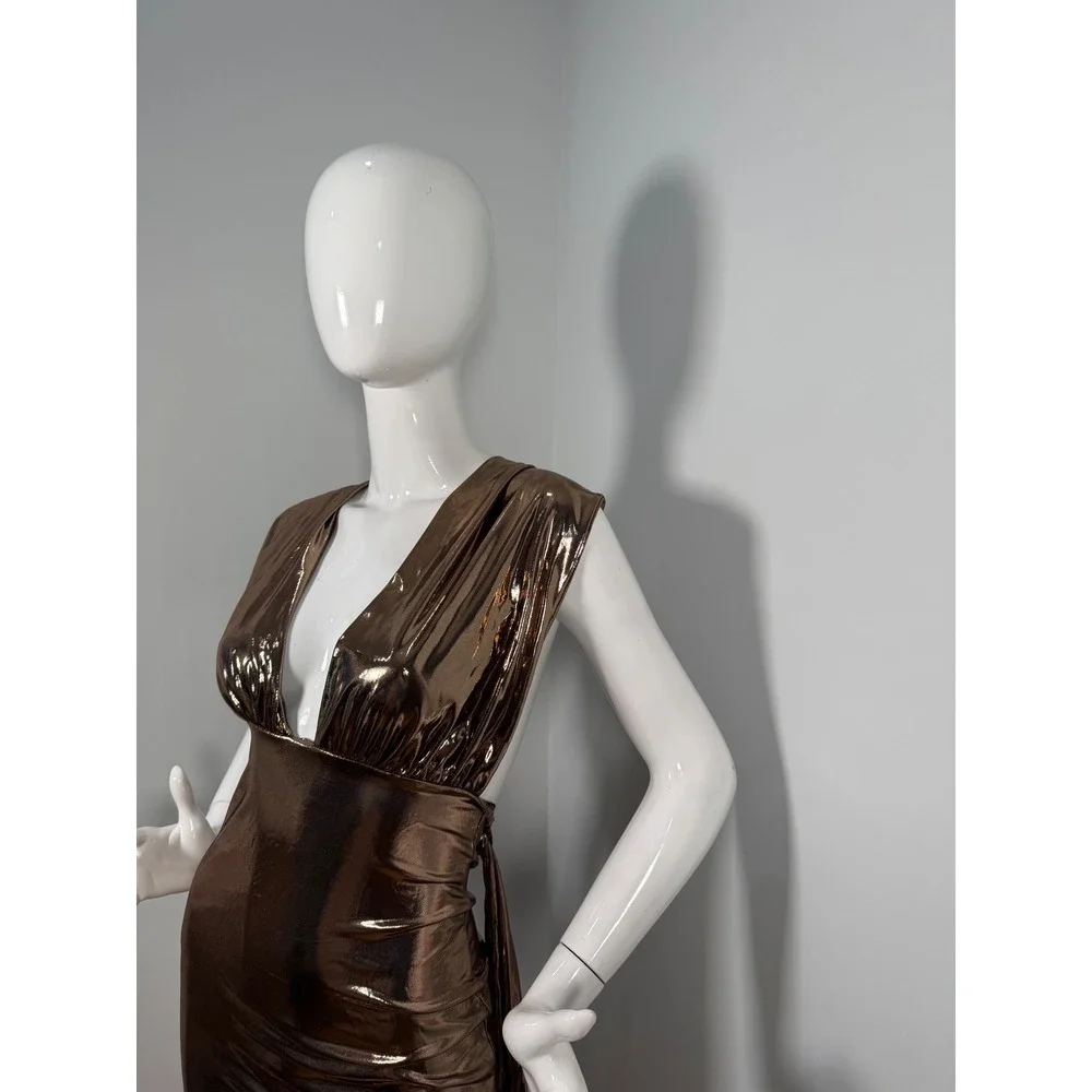 Micas Metallic Gold Open Back Midi Dress‎ size M